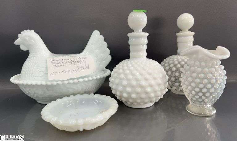 Milk Glass Hobnail Bottles, Vse, Hen On Nest image