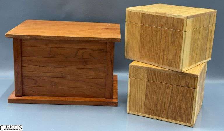 3 Handmade Artisan Wood Storage Boxes - 11" x 8.5" x 7" of largest image