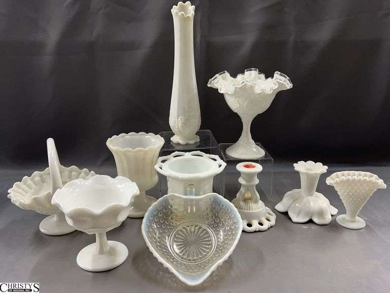 Milk Glass Baskets, Vases, Compotes Tallest 11" image
