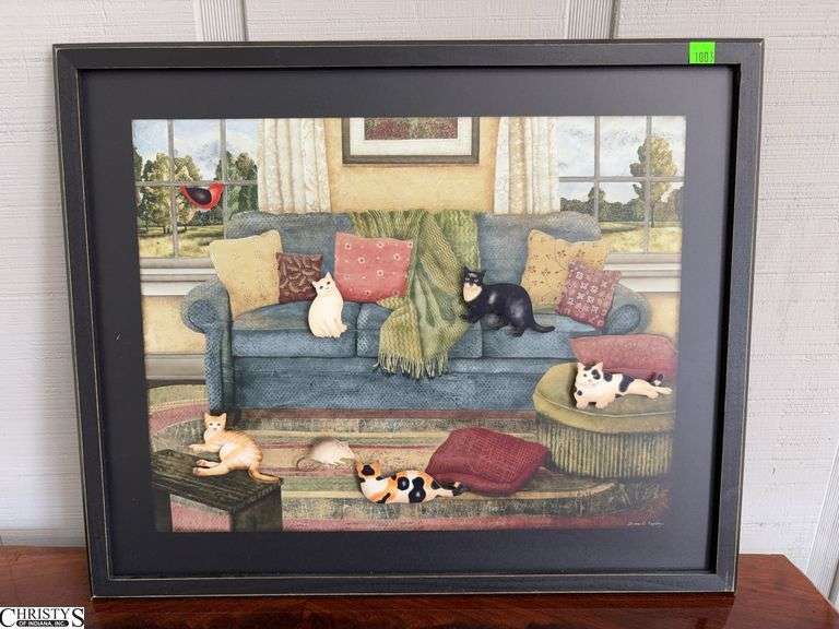 Metal Magnetic Cat Interactive Art - 23" x 19" of frame image