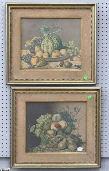 Pair of Framed Still Life Fruit Bowls, Gold Frames 22x20" image