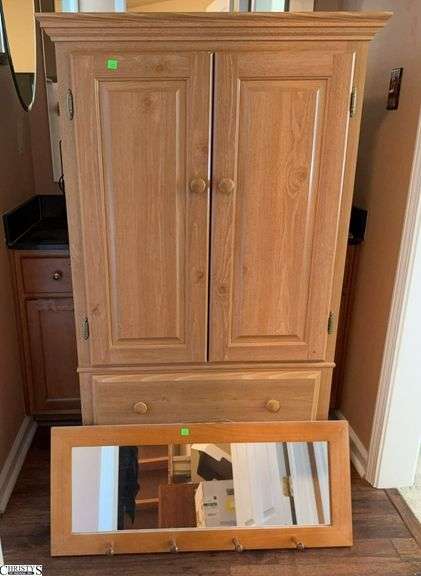2 door armoire and peg mirror 32x18x55” image