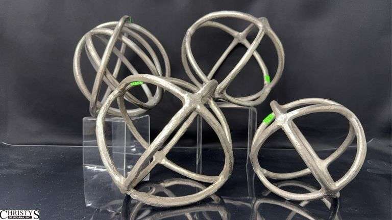 4 Silver Metal Orb Tabletop Decor - 8" of largest image