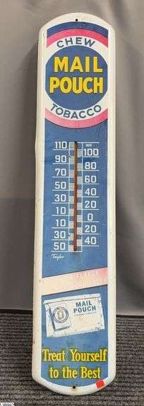 Mail Pouch Thermometer 38.5" Tall Some Sun Fading and Bending image