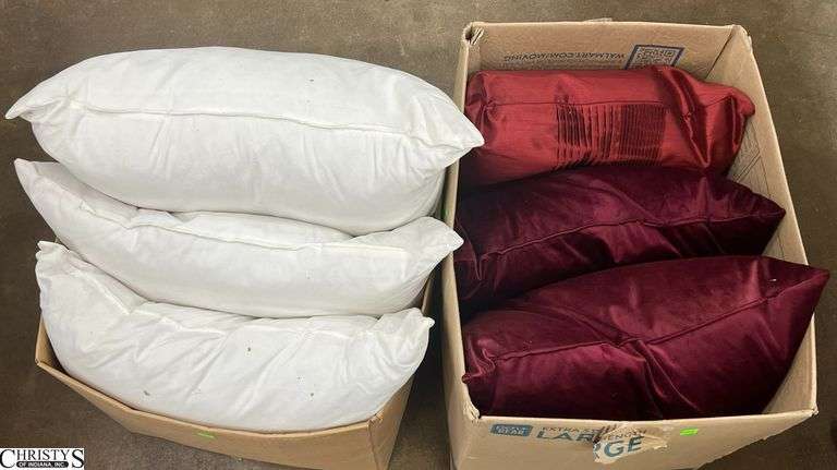 6 Large Wine Red and White Accent Pillows, 24" image