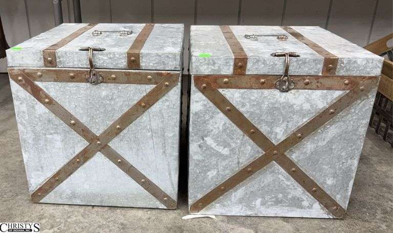3 Galvanized Metal Storage Boxes - 14" x 14" x 14.5" of largest image