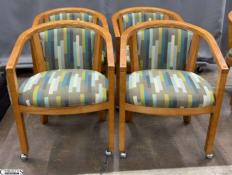 4 Pavar Upholstered Modern Style Lobby Chairs - 23" x 30" - 18" seat of each - shows wear and scuffing image