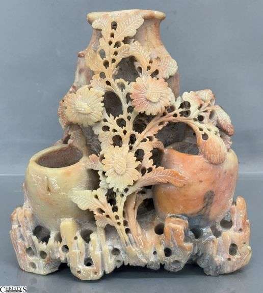 Soap Stone Vase With 2 Wells, 7"x7.5" image