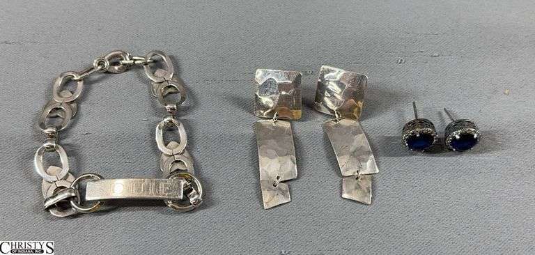 2 Pair of Sterling Earrings and 1 Sterling Lamode "Louie" Bracelet (Love, Larry on the back side) image