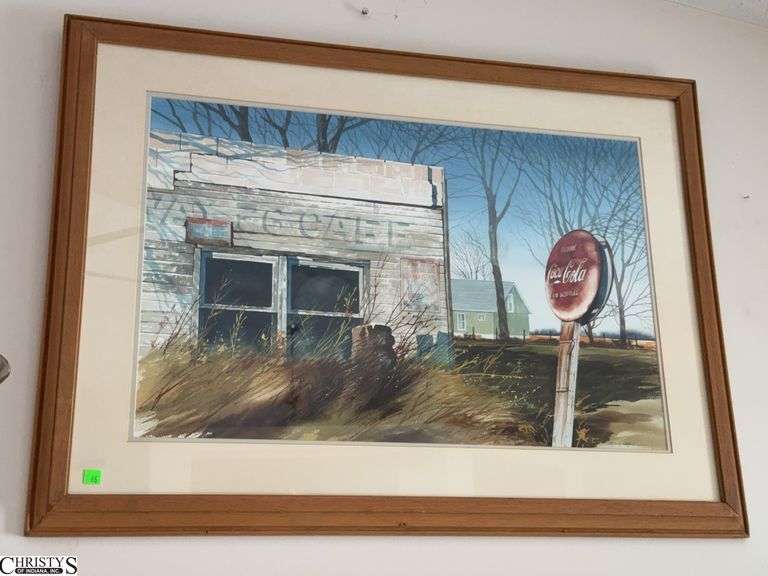 Signed Greg Hagen Rustic Watercolor - 38" x 28" of frame image
