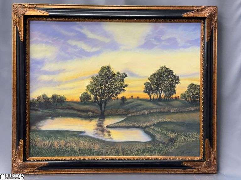 Signed J. Weaver Sunrise Landscape Oil on Canvas - 35" x 29" of frame image