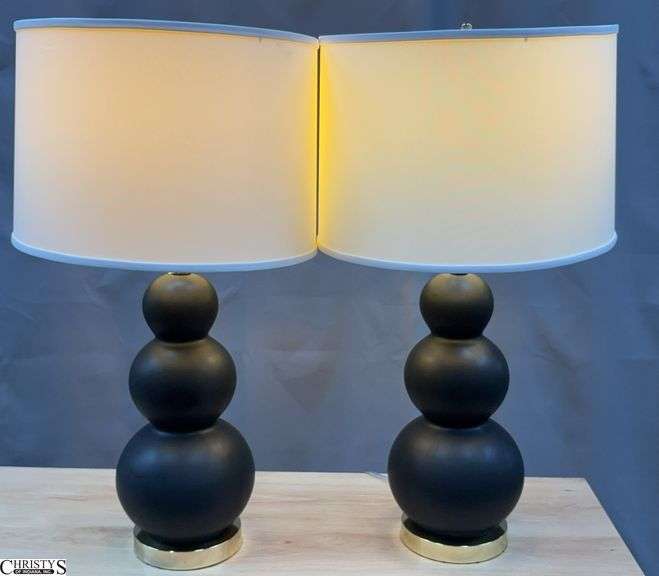 Pair of Table Lamps Black and Gold Base 30" Tall image