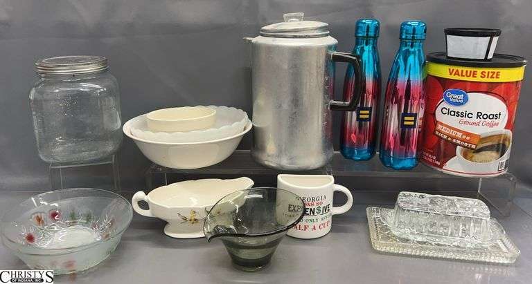 Percolator, Butter Dish, Great Value Coffee (new), Misc Dishes - 11" of tallest image