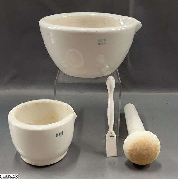 Porcelain Mortar and Pestle Apothecary Pieces - 6.5" x 3" of largest image