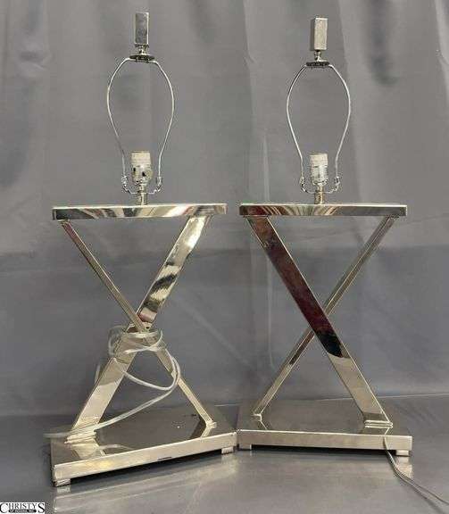 Pair Chrome X Base Table Lamps - 30" to top of finial image