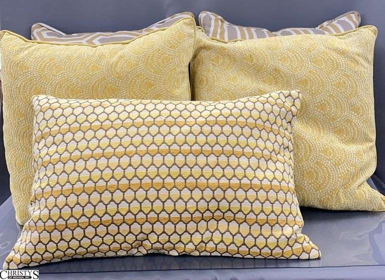 5 Yellow, Tan and Grey Accent Pillows, Larger 22" image