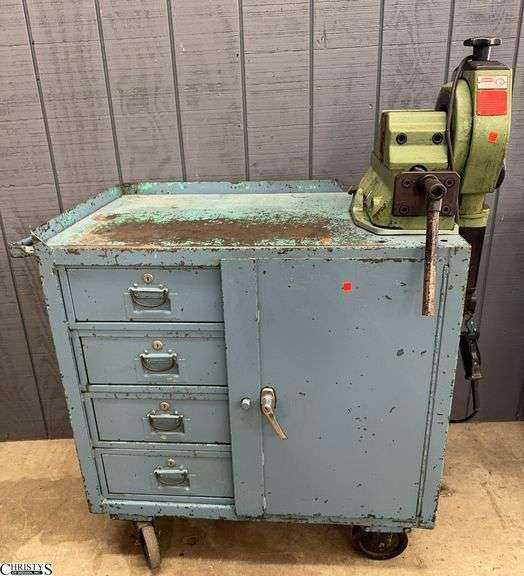 Metal Cabinet 39x24x39 With George Fischer Pipe Cutter Attached and Damaged image