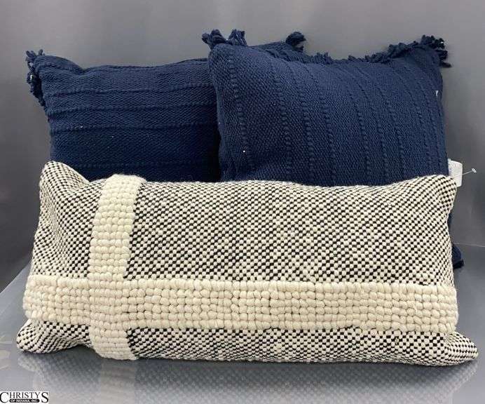 3 Woven Navy Accent Pillows, Larger Lumbar 27" image
