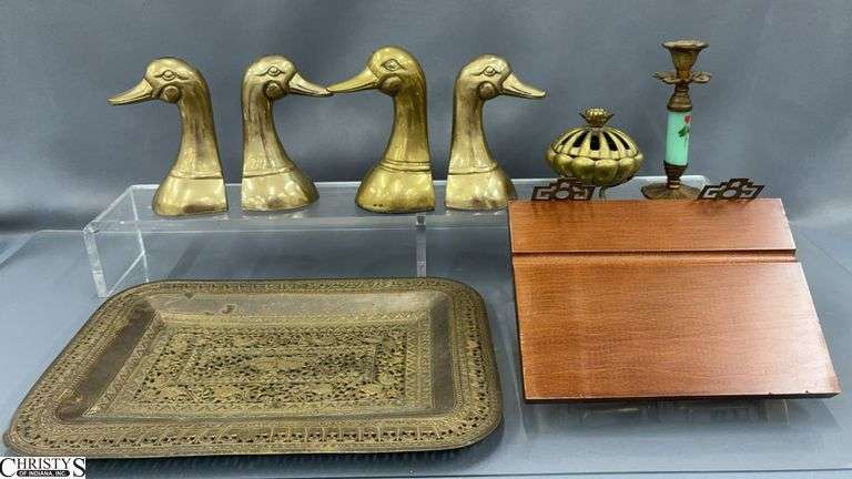 Brass Duck Head Bookends, Tray 14x10", Shelf image