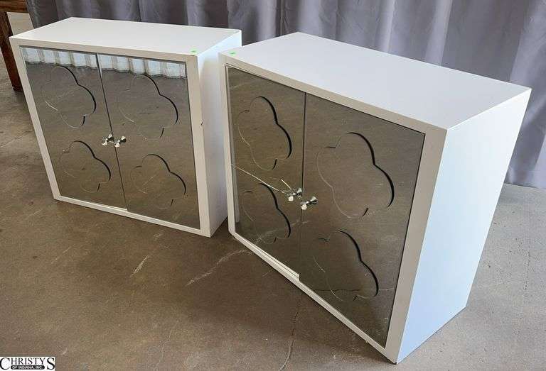 Pair of Mirrored Door Cabinets, Both Cracked 36x16x33" image