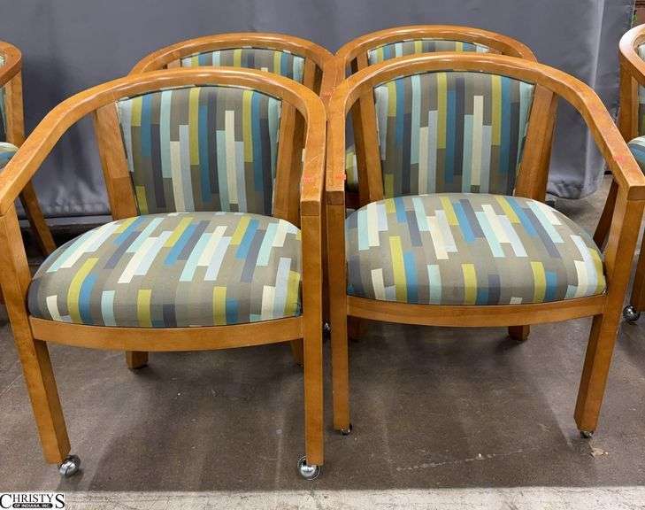4 Pavar Upholstered Modern Style Lobby Chairs - 23" x 30" - 18" seat of each - shows wear and scuffing image