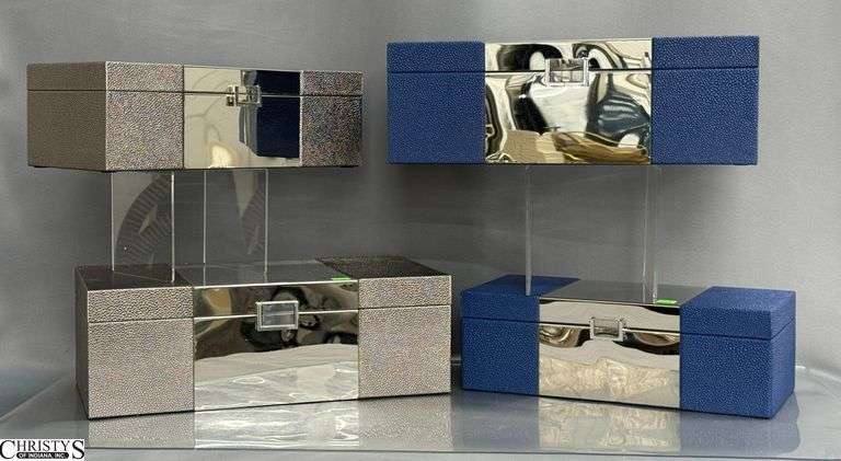 4 Decorative Nesting Tabletop Storage Boxes - 16" x 9" x 5.5" of largest image