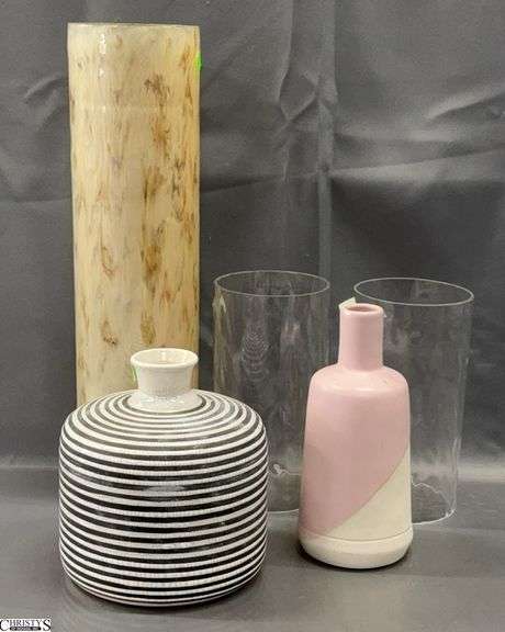 2 Decor Vases, Grey and Pink, Candle Holder and Hurricanes,  Tallest  19" image