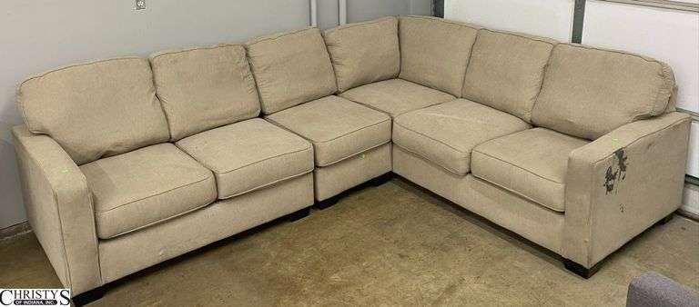 3pcs Natural Beige Sectional, Some Wear and Spot Cleaning Needed Measures From Left To Corner 117", From Right To Corner 90", Single Seat Could Be Either Side 24" image