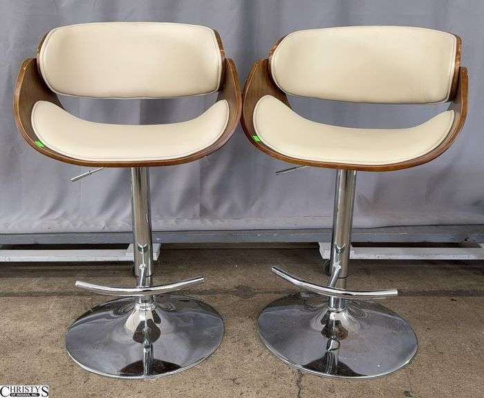 Set of 2 Coaster Chrome Base Bar Stools, Adjustable Height Has Some Scuffs on Finish 22x19x38" image