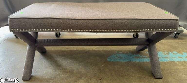 Sun Faded Grey Linen Upholstered Bench 42x21x19" image