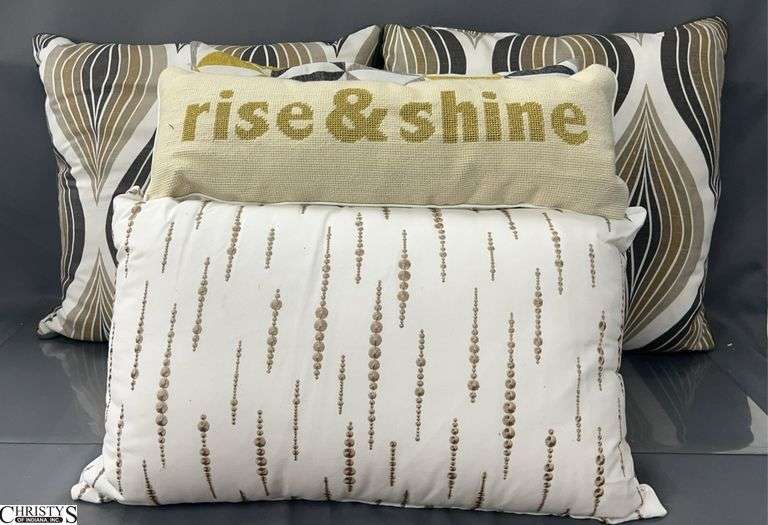 5 Accent Throw Pillows, Yellows, Tans, Grey, Some Zippered Largest 19" image