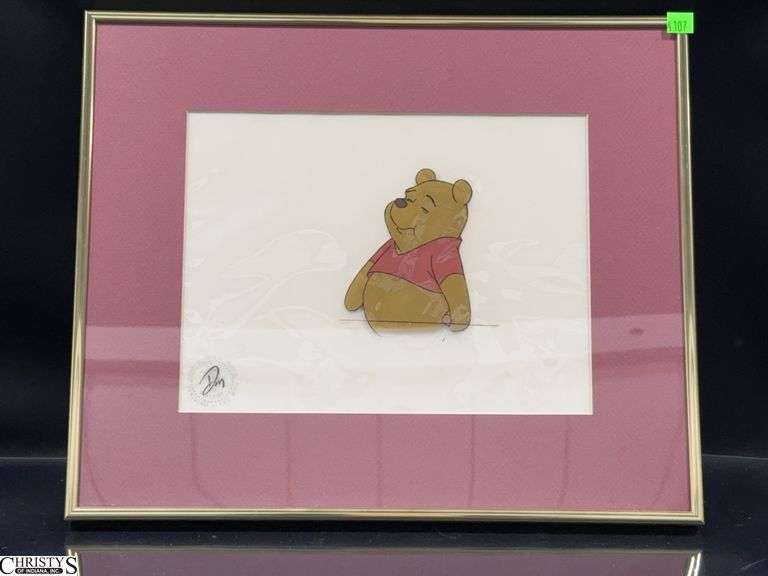 Pooh Original Hand Painted Movie Film Cel Framed.  1978 Walt Disney Certified Stamp.  Approx. 18" X 15" image