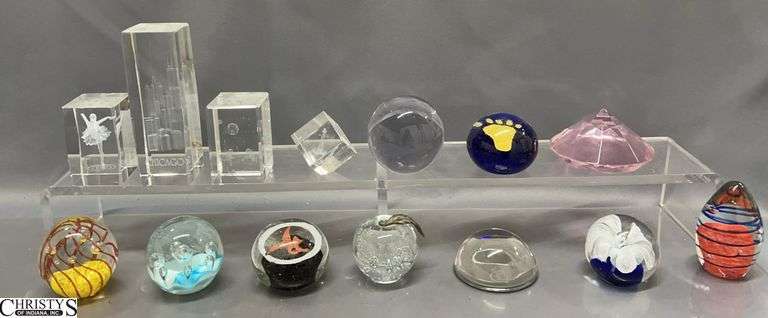 14 Glass and Art Glass Paperweights - 6" of tallest image