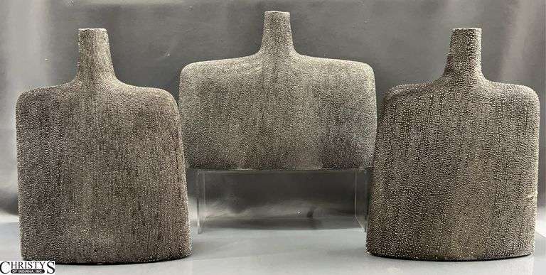 Trio Modern Style Ceramic Textured Vases - 14" of tallest image