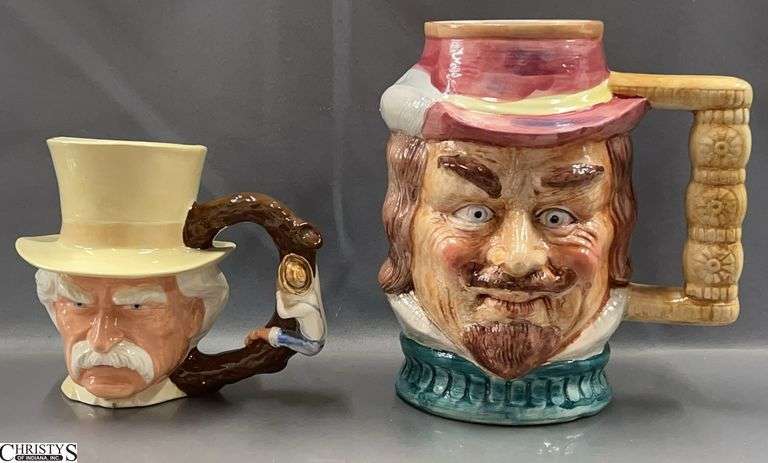 2 Ceramic Toby Style Face Mugs - 9" of tallest image