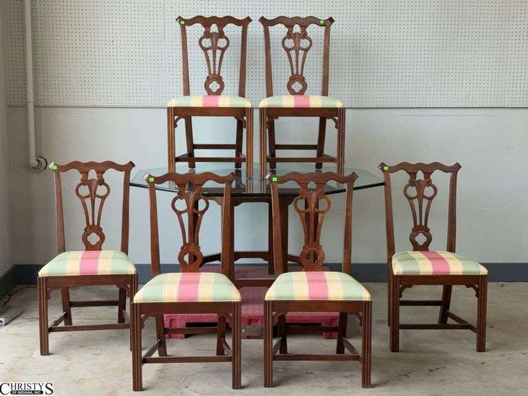 Pennsylvania House Chippendale Style Glass Top Dining Table and 6 Chairs -  60" x 60" x 29" of table image