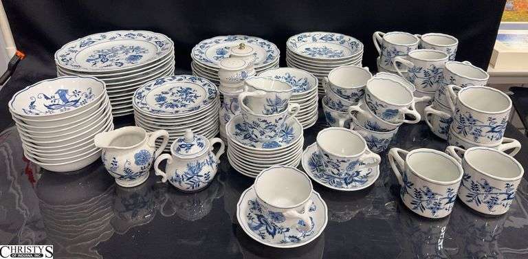Set of 12 Blue Danube China.  Includes 12 Dinner Plates, 12 Lunch Plates, 12 Bread/Dessert  Plates, 12 Soup Bowls, 11 Cereal Bowls, 12 Berry Bowls, 12 Tea Cups and Saucers, 12 Coffee Cups, Cream & Sugar Set, Salt & Pepper Set. image