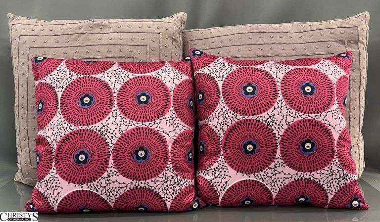 4 Pink and Purple Throw Pillows, Larger 2 Are 21" image