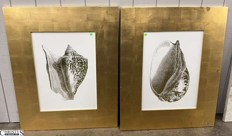 Pair of Gold Framed Shell Wall Decor 37x45", Some Scratches image