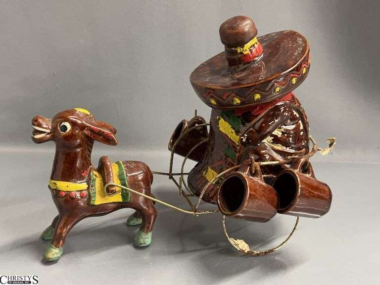 Red Clay Hacienda Style Hombre and Donkey Decanter Cart Set - 10" x 8" overall image