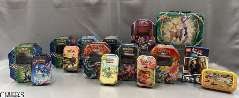 14 Pokemon Metal Card Tins - Empty - 8" x 6" of largest image