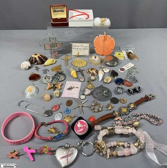Pendants, Breast Cancer Awareness Jewelry, Crosses, Goldtone Nail Ornament, Gold Tone Tie Tack Lapel Pin and More image