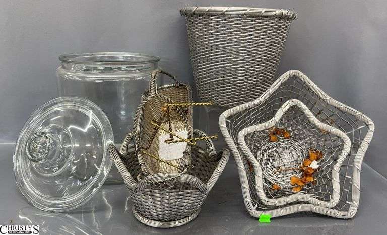 Counter Large 11" Tall Glass Canister Wire Baskets image