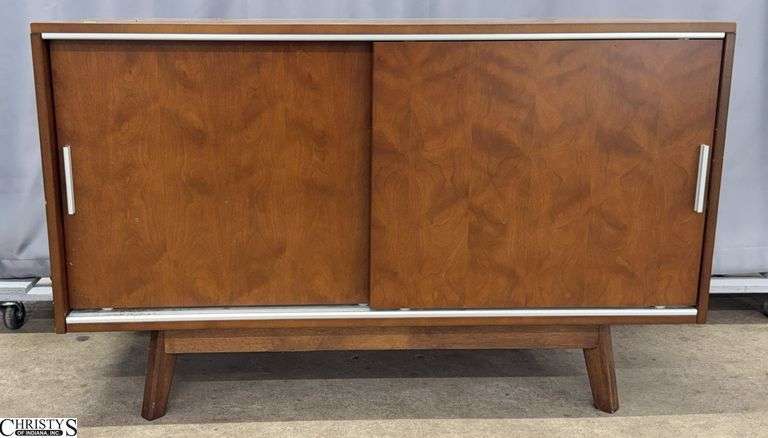 Mid Century Style Sliding Door Console Cabinet, Some Wear 50x19x31" image
