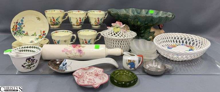 Lattice Bowl and Lid, Cups and Saucers, Bunny Planter, Ceramic Rolling Pin image