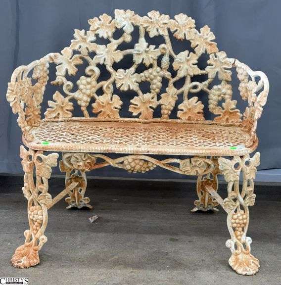Grape Vine Motif Cast Iron Garden Bench - 32" x 30" - 15" seat image