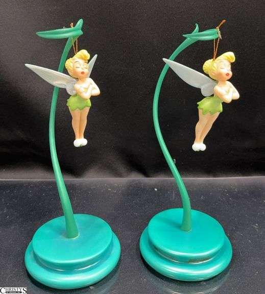 Walt Disney Classics Collection 2 Tinker Bell Ornaments and 2 Ornament Stands in Box.  The wings on 1 of the Tinker Bell Figures has been glued. image