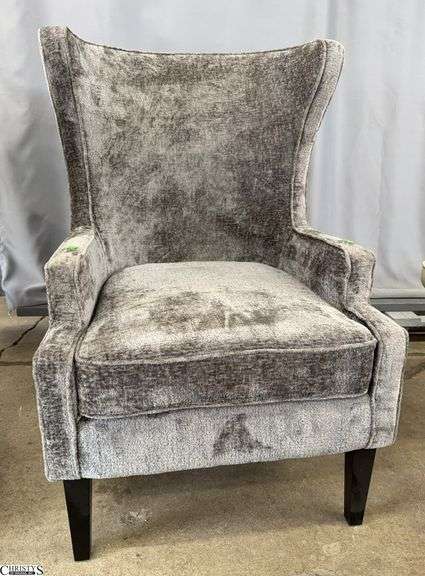 Grey Plush Upholstered Arm Chair, 29x32x44" Tall To Back image