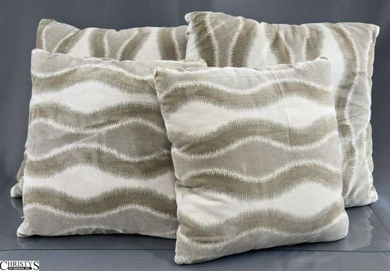 4 Off White and Tan Soft Throw Pillows, Largest 19" image
