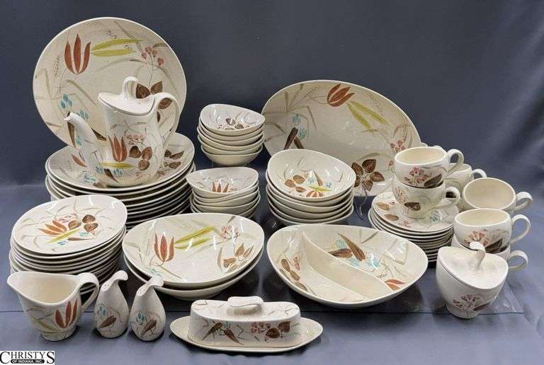68pcs MCM Red Wing Random Harvest Dishes - Some chipping - 10.5" of dinner plate image